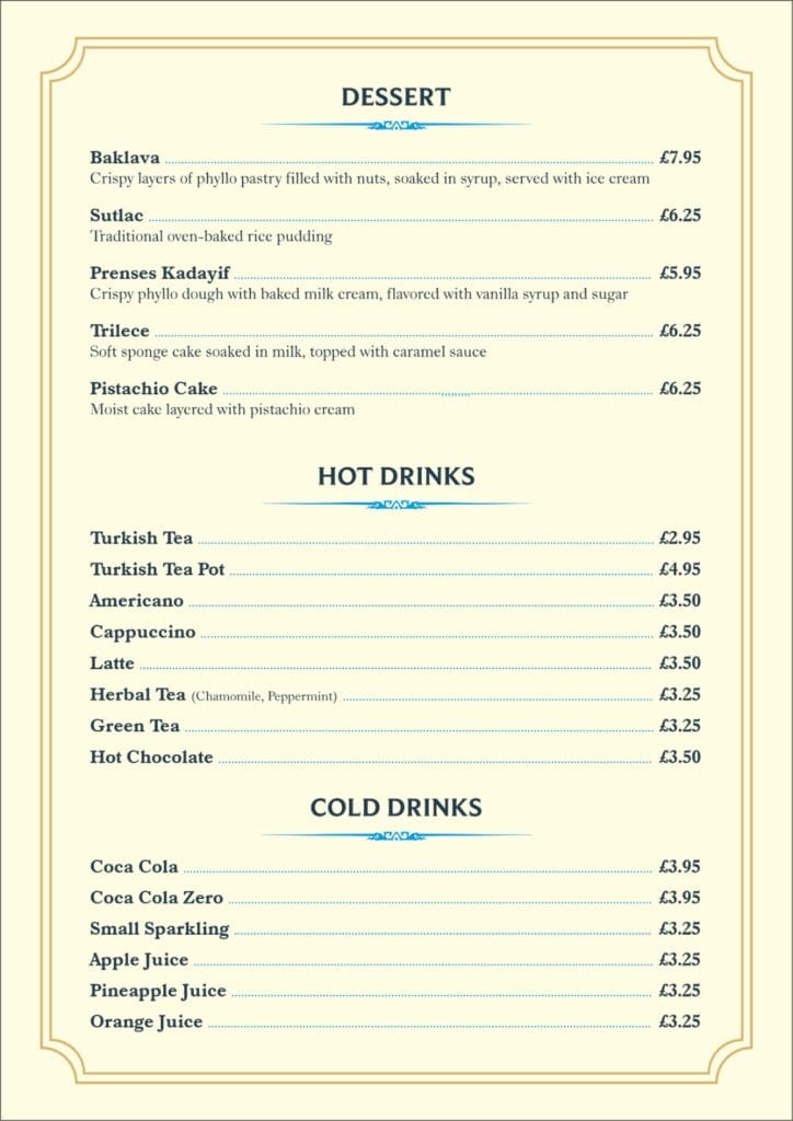 Desserts and Drinks Menu